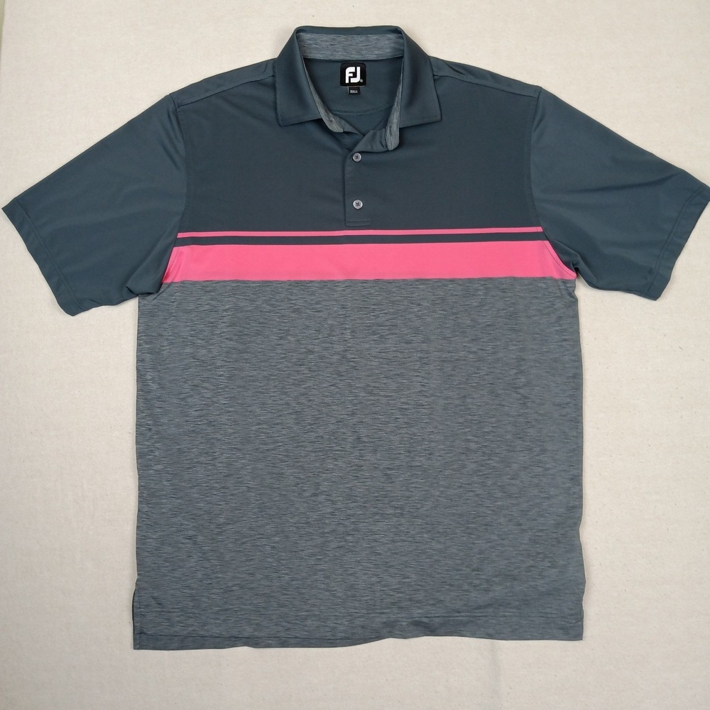 FootJoy Mens Performance Golf Polo Shirt Gray Pink Colorblock - Size XL